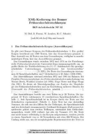 XML-Kodierung des Bonner Frühneuhochdeutschkorpus
