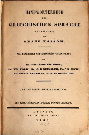 Handwörterbuch der griechischen Sprache, 2,2. Rho - Omega