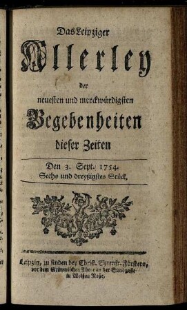Den 3. Sept. 1754. Sechs und dreyßigstes Stück.