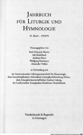 Jahrbuch für Liturgik und Hymnologie. 35, 35. 1994/95