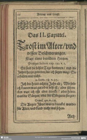Das II. Capittel. Trost im Alter, und dessen Beschwerungen
