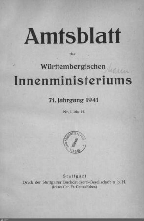 71.1941: Innenministerium, Amtsblatt 1941