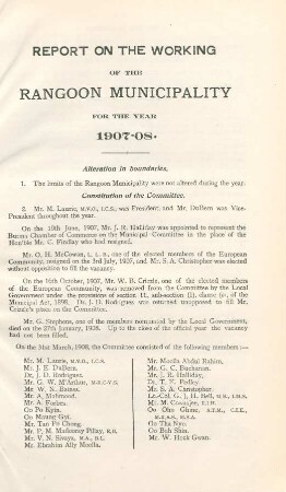 Report on the working of the Rangoon municipality for the year 1907-08