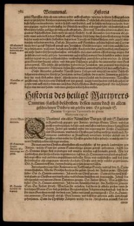Historia des heiligen Martyrers Quintini/ ...
