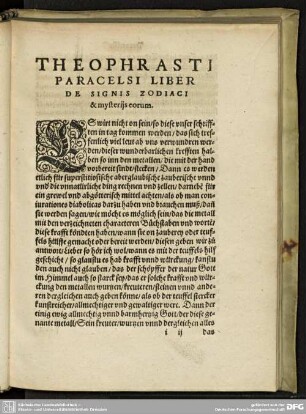 THEOPHRASTI PARACELSI DE SIGNIS ZODIACI & mysterijseorum.