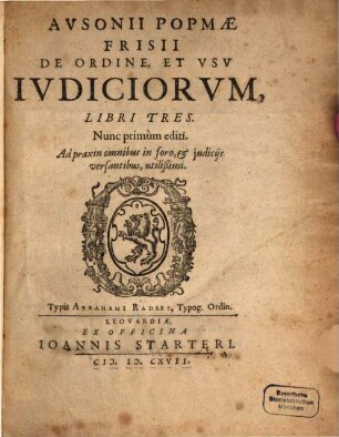 De Ordine et usu Iudiciorum libri tres