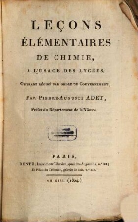 Leçons elementaires de chimie : á l'usage des lycées