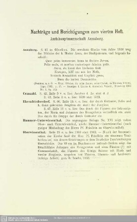 Nachträge und Berichtigungen zum vierten Heft, Amsthauptmannschaft Annaberg