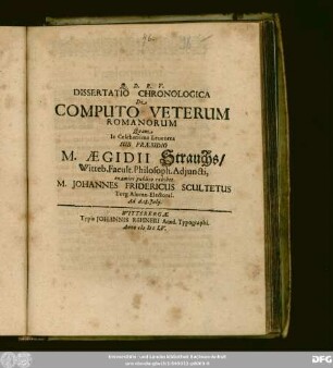 Dissertatio Chronologica De Computo Veterum Romanorum