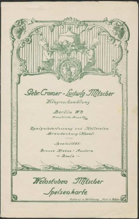 Speisenkarte, Wein-Karte / Weinstuben Mitscher