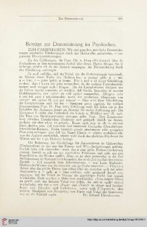 1: Beiträge zur Determinierung im Psychischen