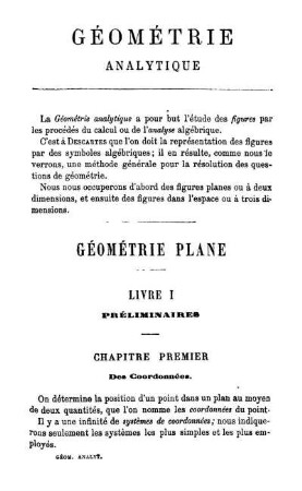 Géométrie Plane. Livre I. Préliminaires.