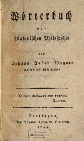 Wörterbuch der Platonischen Philosophie