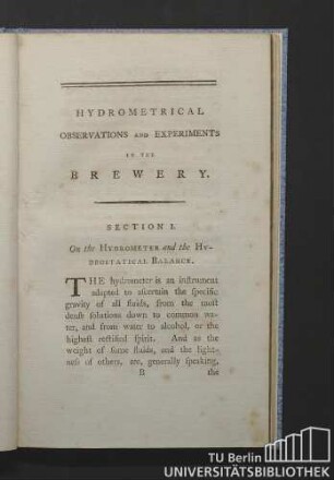 Section I. On the Hydrometer and the Hydrostatical Balance.