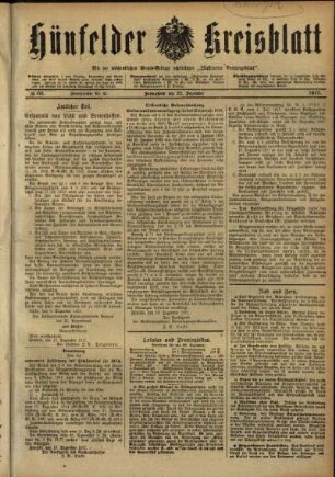 Erste Ausgabe vom Samstag, den 22. Dezember 1917.