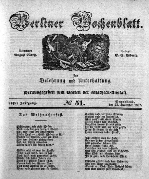 No. 51, Sonnabend, den 23. December 1837.