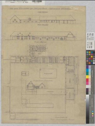 Wocklum (Balve) Ökonomiegebäude Um- und Durchbau der Stallgebäude Ansichten, Grundriß, Schnitt 1927 1 : 100 82 x 58 Bleistiftzeichnung Landsberg-Velen