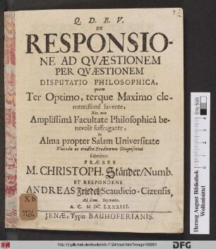 De Responsione Ad Quaestionem Per Quaestionem Disputatio Philosophica