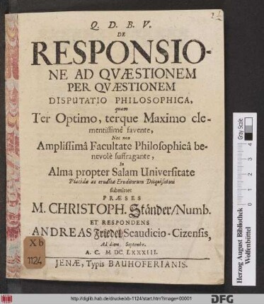 De Responsione Ad Quaestionem Per Quaestionem Disputatio Philosophica