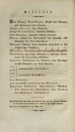 Der Flibustier oder die Eroberung von Panama : ein romantisches Trauerspiel in 4 Acten