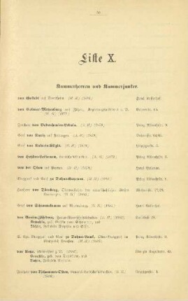 Liste X. Kammerherren und Kammerjunker