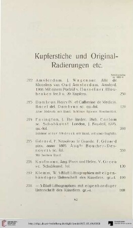 Kupferstiche und Original-Radierungen etc. (Nr. 272-320)