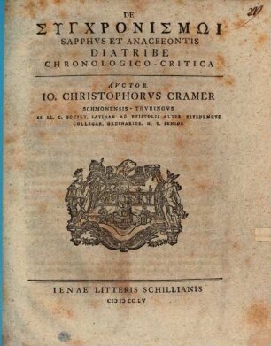 De Synchronismōi Sapphus Et Anacreontis Diatribe Chronologico-Critica