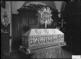 Reichenau Mittelzell Kloster Marienmünster Schatzkammer Reliquienschrein des Heiligen Marcus (1303/1305), gestiftet von König Albrecht von Habsburg