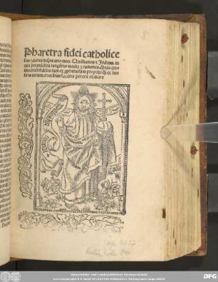 Pharetra fidei catholice sine ydonea disputatio inter Christianos & Judeos : in qua perpulchra tangu[n]tur media & rationes . q[ui]bus quiuis christifidelis tam ex p[ro]phetis suis proprijs q[uam]q[ue] ex nostris eorum erroribus faciliter poterit obuiare
