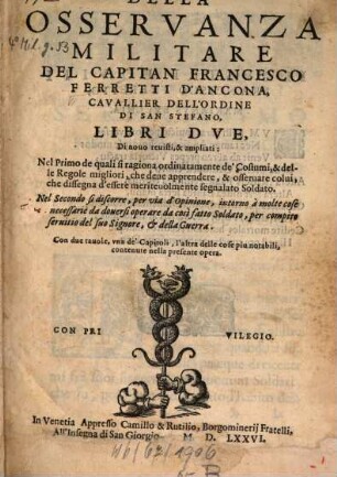 Della Osservanza militare : Libri due di novo ampliati
