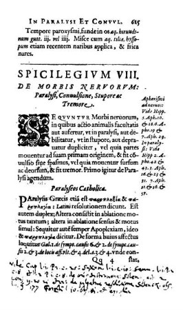 Spicilegivm VIII. De Morbis Nervorvm: Paralysi, Conuulsione, Stupore ac Tremore.