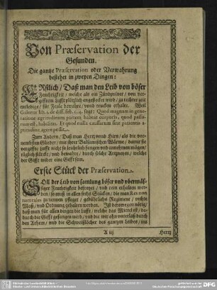 Von Praeservation der Gesunden