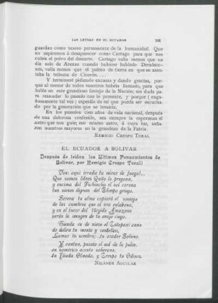El Ecuador a Bolívar