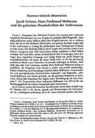 Jacob Grimm, Hans Ferdinand Maßmann und die gotischen Handschriften der Ambrosiana