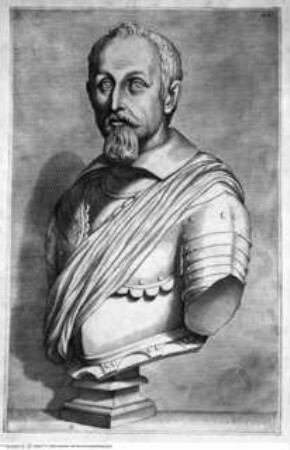 Aedes Barberinae ad Quirinalem. A Comite Hieronymo Tetio Perusino descriptae., Tafel O (S. 221): Büste des Carlo Barberini
