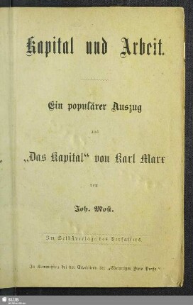 Kapital und Arbeit : ein populärer Auszug aus "Das Kapital" von Karl Marx