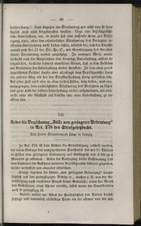 VII. Ueber die Bezeichnung "Fälle von geringerer Bedeutung" in Art. 278 des Strafgesetzbuchs