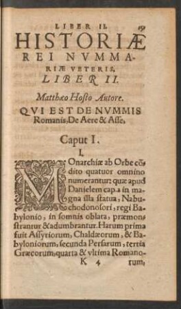Historiae Rei Nummariae Veteris Liber II. ... Qui Est De Nummis Romanis, De Aere & Asse,