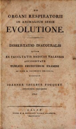 De organi respiratorii in animalium serie evolutione : Diss. inaug.
