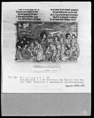 Weltchronik - Bruder Philipp — ---, Folio 256recto-342verso---, Folio 256recto-342versoDie wunderbare Brotvermehrung, Folio 295verso