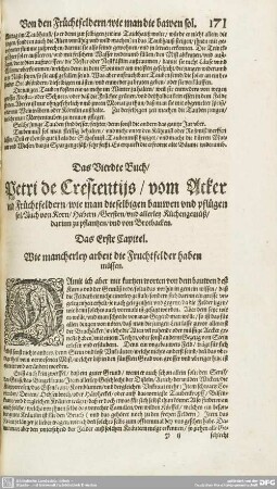 Das Vierdte Buch / Petri de Crescentijs / vom Acker vnd Früchtfeldern / wie man dieselbigen bauwen vnd pflügen sol /