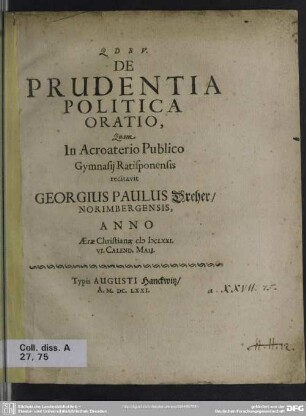 De prudentia politica oratio