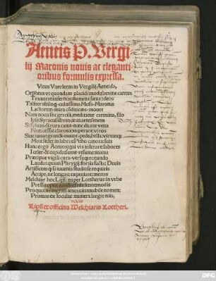 Aeneis P. Vergi=||lij Maronis nouis ac eleganti=||oribus formulis expressa.|| ... ||