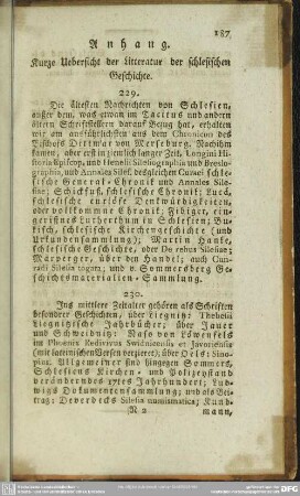 Anhang. Kurze Uebersicht der Litteratur der schlesischen Geschichte