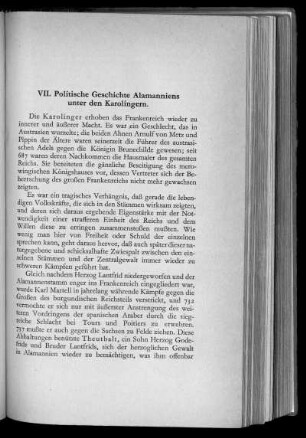 VII. Politische Geschichte Alamanniens unter den Karolingern.
