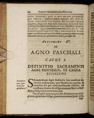 Caput I. Definitio Sacramenti Agni Paschalis, Et Causa Efficiens