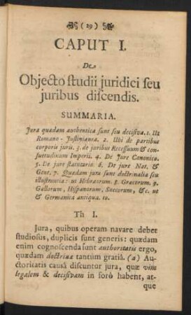 Caput I. De Objecto studii juridici seu juribus discendis