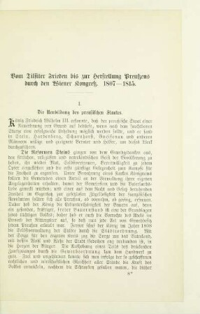 Vom Tilsiter Frieden bis zur Herstellung Preußens durch den Wiener Kongreß. 1807 - 1815