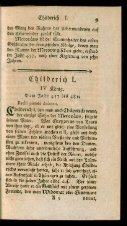 Childerich I. IV König. Vom Jahr 457 bis 481