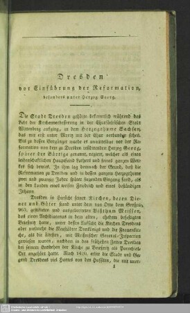 Dresden vor Einführung der Reformation, besonders unter Herzog Georg